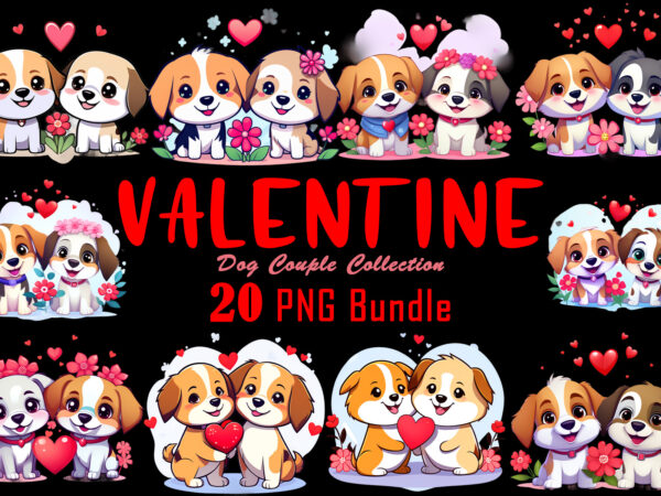 20 valentines day dog couple cartoon character illustration t-shirt clipart bundle