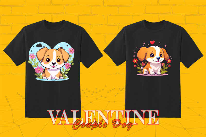 Valentines Day Dog Couple Cartoon Character Illustration T-shirt Clipart Bundle for Trendy T-Shirt Designs