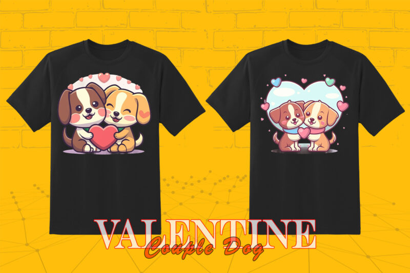 Valentines Day Dog Couple Cartoon Character Illustration T-shirt Design Bundle