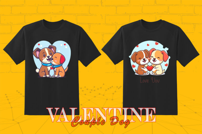 Valentines Day Dog Couple Cartoon Character Illustration T-shirt Clipart Bundle for Trendy T-Shirt Designs