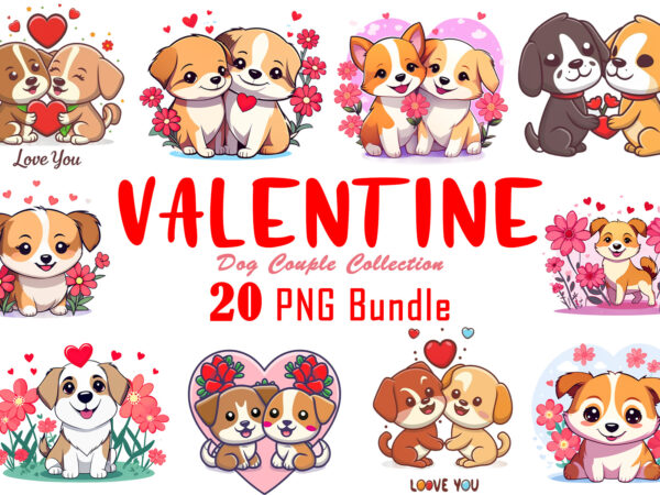 Valentines day dog couple cartoon character illustration t-shirt clipart bundle for trendy t-shirt designs