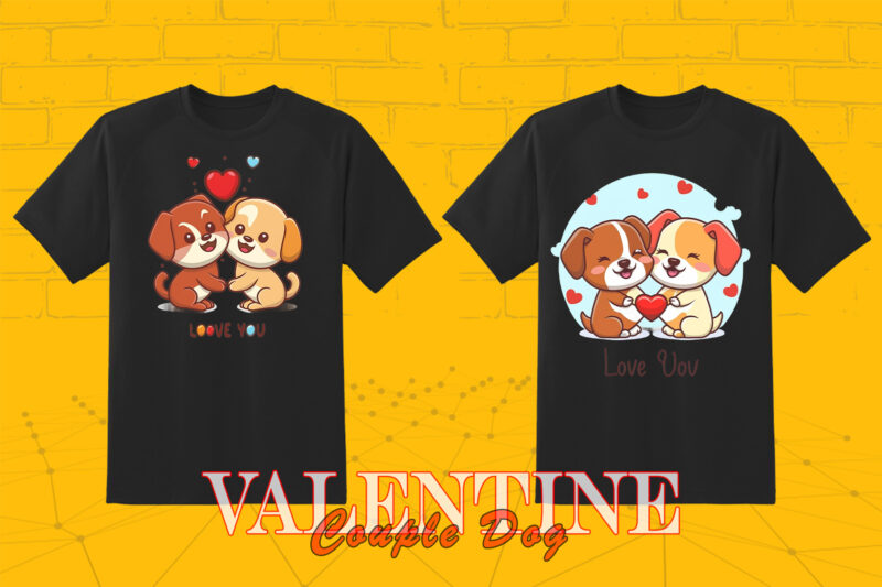 Valentines Day Dog Couple Cartoon Character Illustration T-shirt Clipart Bundle for Trendy T-Shirt Designs