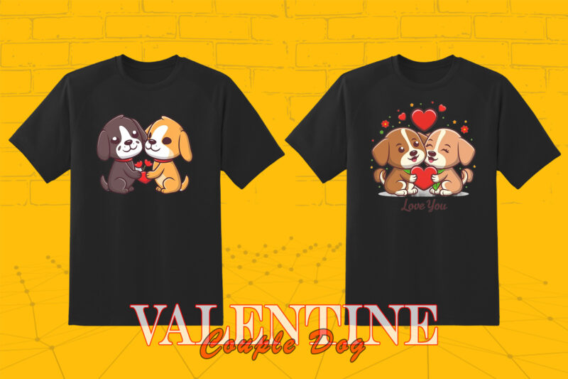 Valentines Day Dog Couple Cartoon Character Illustration T-shirt Clipart Bundle for Trendy T-Shirt Designs