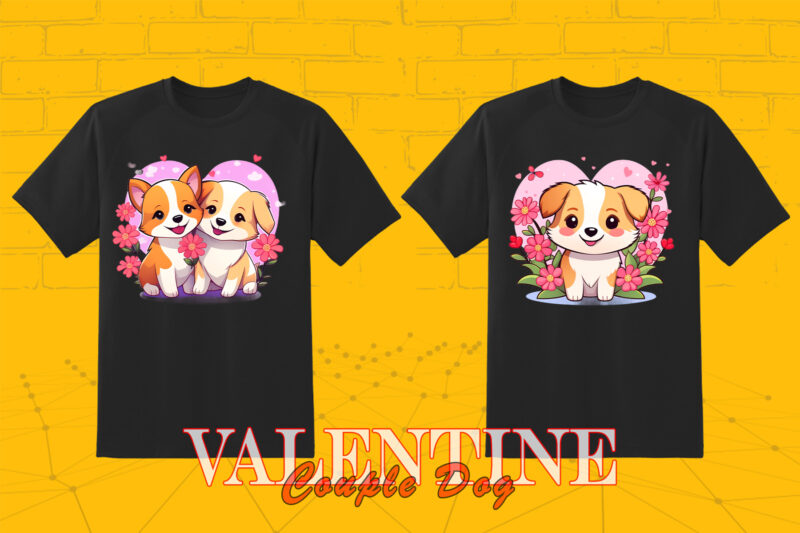 Valentines Day Dog Couple Cartoon Character Illustration T-shirt Clipart Bundle for Trendy T-Shirt Designs