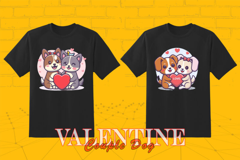 Love for Valentines Day Dog Couple Cartoon Character Illustration Bundle