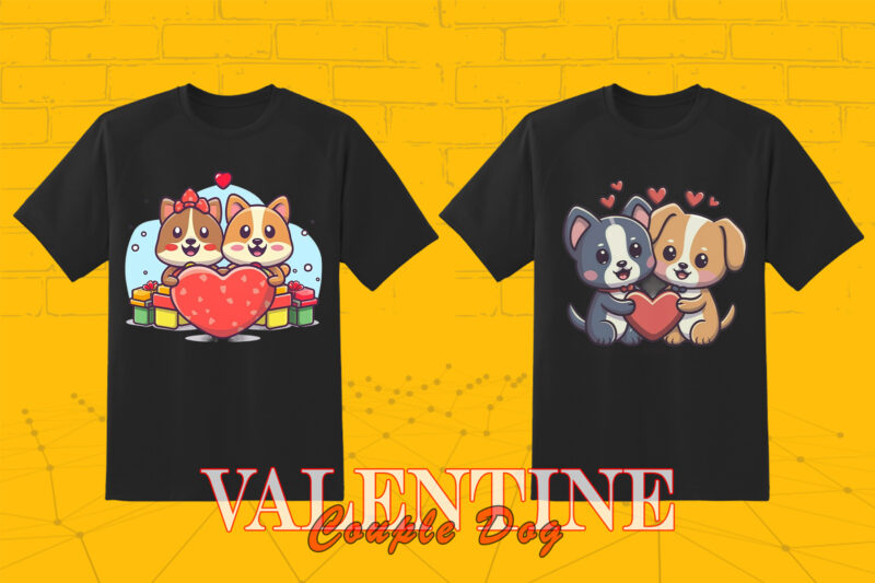 Love for Valentines Day Dog Couple Cartoon Character Illustration Bundle