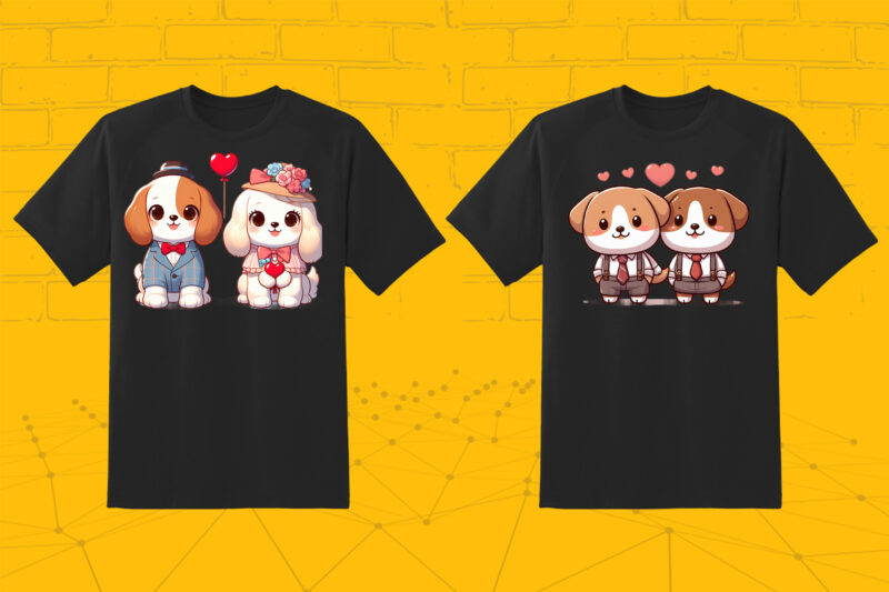Valentines Day Dog Couple Cartoon Character punk Vibes Elevate Your T-Shirt Design Bundle