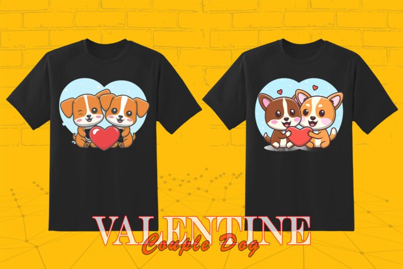 Love for Valentines Day Dog Couple Cartoon Character Illustration Bundle