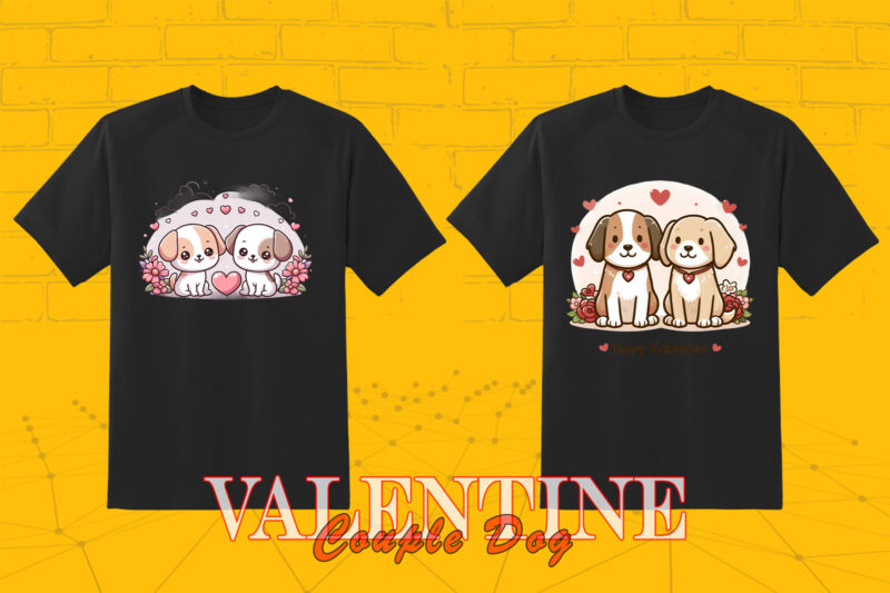 Valentines Day Dog Couple Cartoon Character Elevate Your T-Shirt Design Bundle