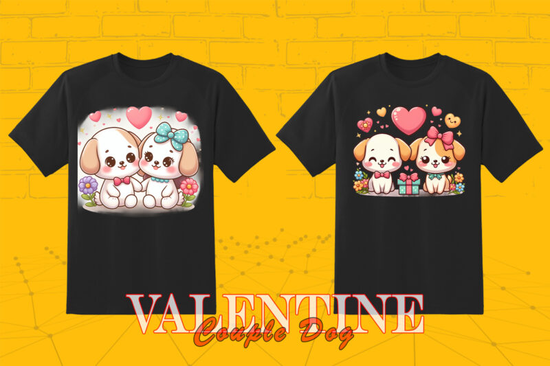 Valentines Day Dog Couple Cartoon Character Elevate Your T-Shirt Design Bundle