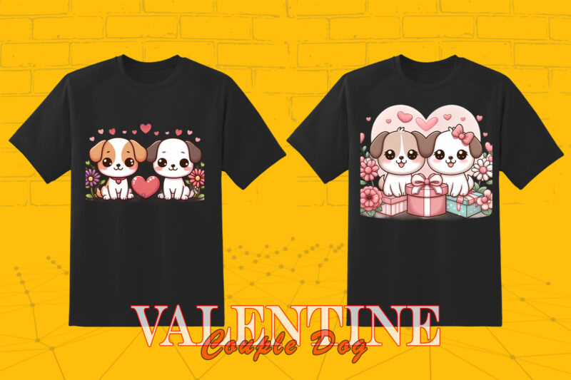 Valentines Day Dog Couple Cartoon Character Elevate Your T-Shirt Design Bundle