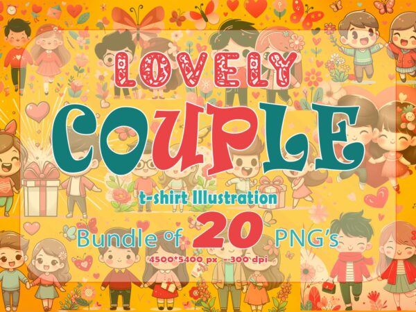 Valentines day loving couple illustration t-shirt clipart crafted for print on demand websites