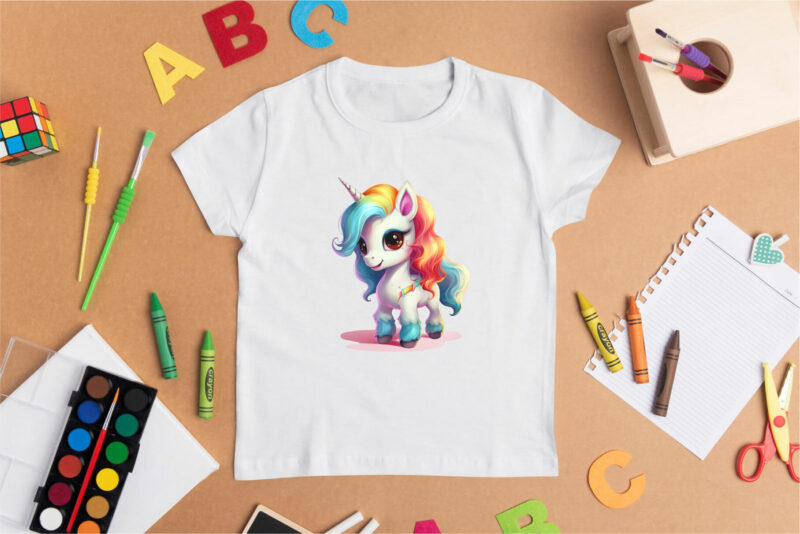 Cute rainbow unicorns 05. TShirt Sticker.