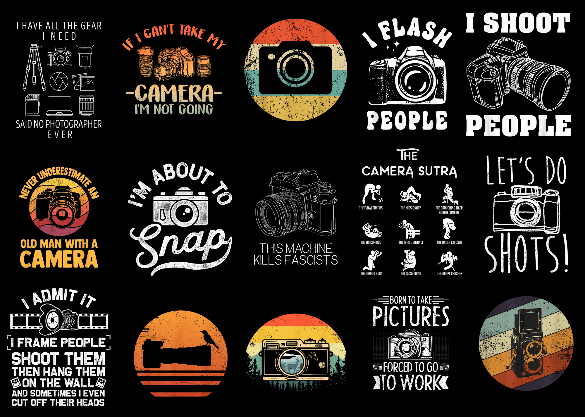 15 Camera Shirt Designs Bundle P1, Camera T-shirt, Camera png file ...