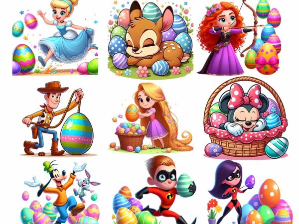 Cartoon easter character png bundle, spring easter png, happy easter day png, superhero easter png, princess easter egg t shirt vector file