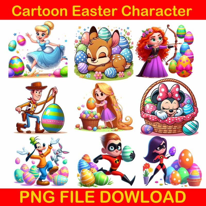 Cartoon Easter Character Png Bundle, Spring Easter Png, Happy Easter Day Png, Superhero Easter Png, Princess Easter Egg