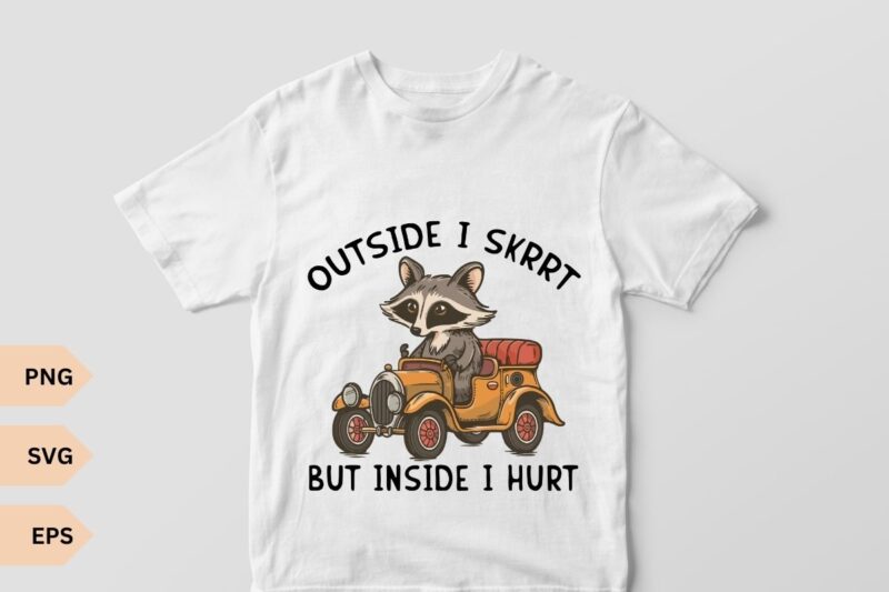 Outside I Skrrt but inside i hurt Tshirt, Racoon Shirt, Retro Cartoon T Shirt, Weird T Shirt, Meme T Shirt, Trash Panda T Shirt, funny