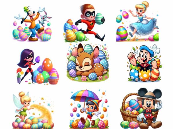 Cartoon easter character png bundle, spring easter png, happy easter day png, superhero easter png, princess easter egg t shirt vector file