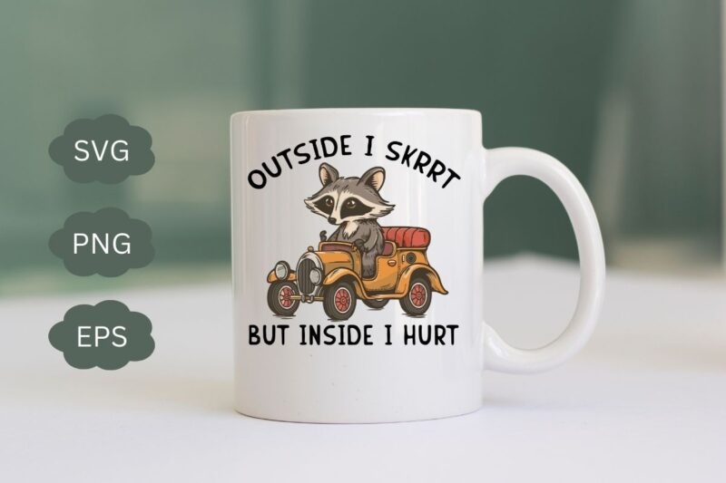 Outside I Skrrt but inside i hurt Tshirt, Racoon Shirt, Retro Cartoon T Shirt, Weird T Shirt, Meme T Shirt, Trash Panda T Shirt, funny