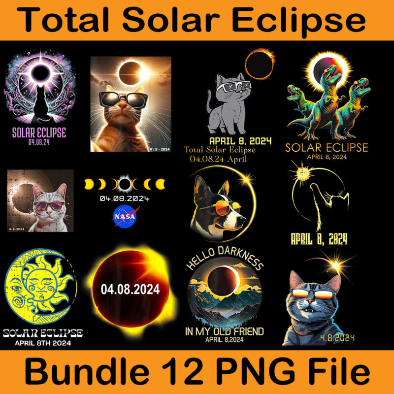 Cat Sun Total Solar Eclipse Png, Total solar eclipse 2024 shirt designs bundle