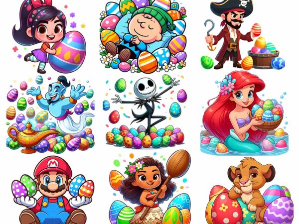 Cartoon easter character png bundle, spring easter png, happy easter day png, superhero easter png, princess easter egg t shirt vector file