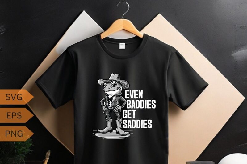 Even Baddies Get Saddies Funny Frog Meme Shirt design vector, cottagecore aesthetic goblincore frog playing guitar guitar funny shirt