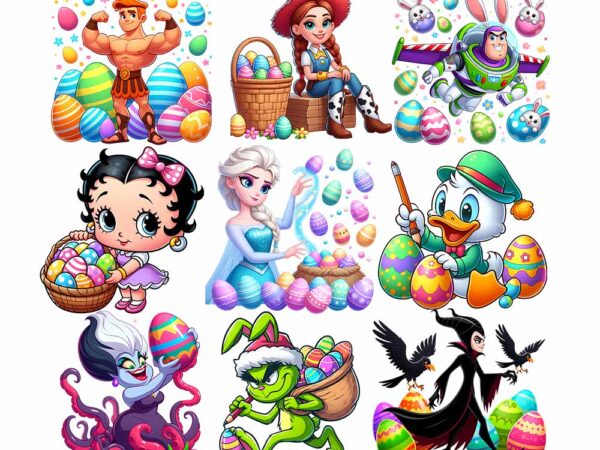 Cartoon easter character png bundle, spring easter png, happy easter day png, superhero easter png, princess easter egg t shirt vector file