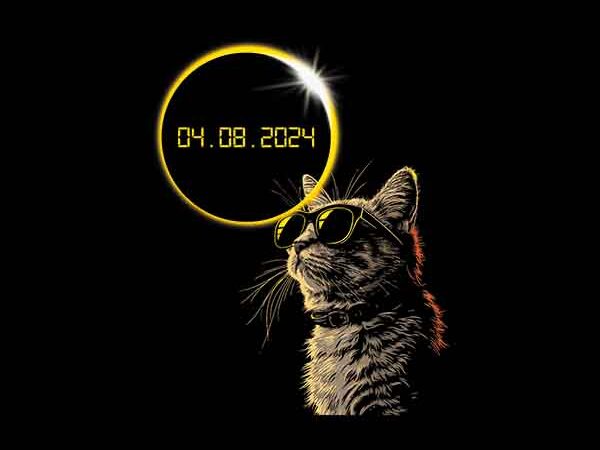 Cat total solar eclipse april 8 2024 png, total solar eclipse png t shirt vector file