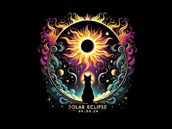 Cat total solar eclipse april 4 08 2024 png, total solar eclipse png t shirt vector file