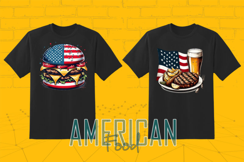 American Food with Independence Day 20 Illustration T-shirt Clipart Bundle