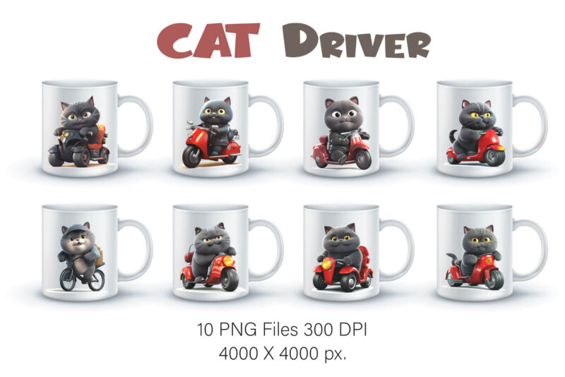 Cartoon cat driver. TShirt Sticker.