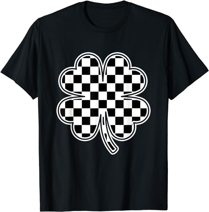 Checkered Four Leaf Clover Race Car Gamer St Patrick’s Day T-Shirt