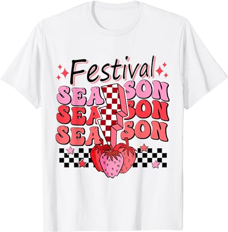 Checkered Lightning Festival Season Strawberry Fruit Lover T-Shirt