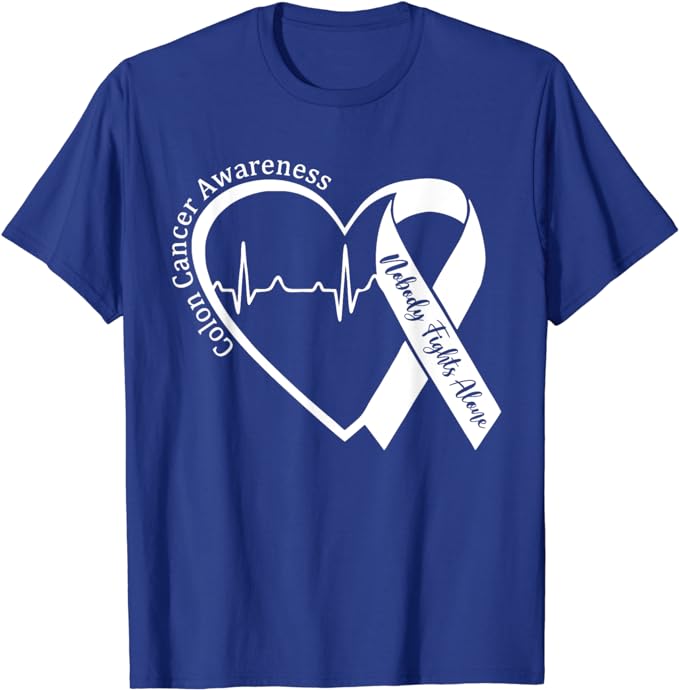 Colon Cancer Awareness Support Family Matching Blue Ribbon T-Shirt