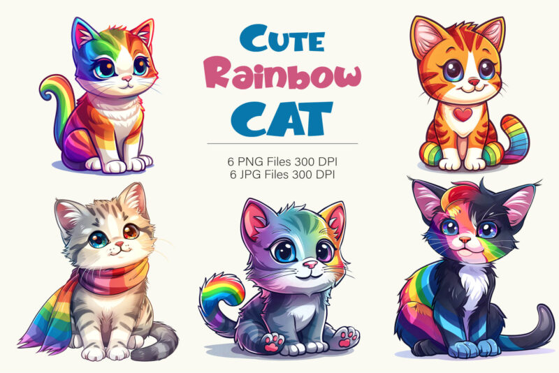 Cute rainbow Cats. TShirt Sticker.