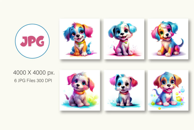 Cute rainbow Dogs 03. TShirt Sticker.