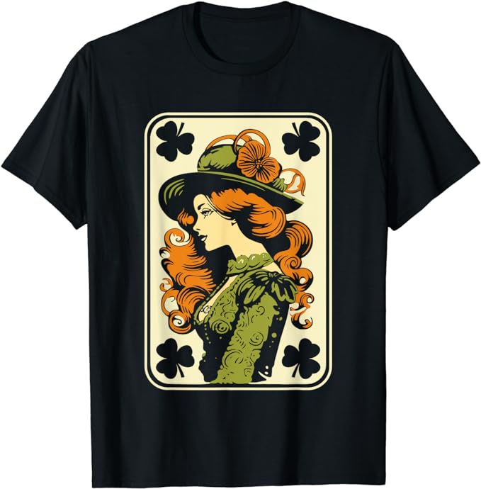 Female Leprechaun Shamrock Card St Paddys Day Festival Women T-Shirt