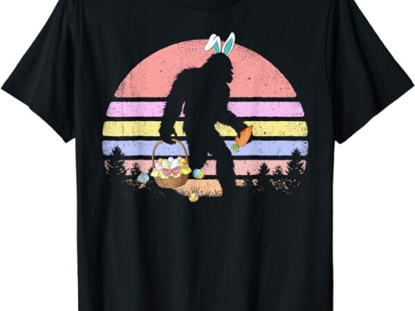 Funny bigfoot easter basket bunny bigfoot boys vintage retro t-shirt