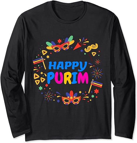 Funny Happy Purim Costume Jewish Holiday Purim Hamantaschen Long Sleeve T-Shirt