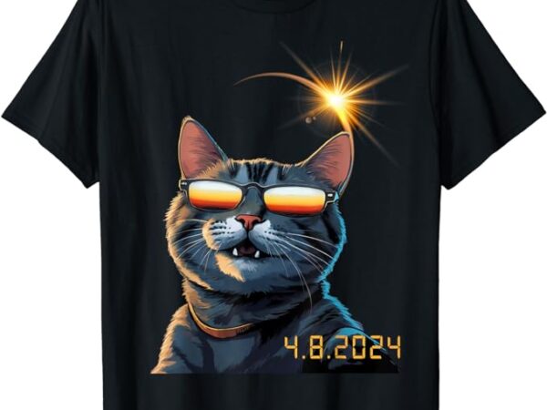 Funny solar 2024 eclipse tshirt cat wearing eclipse glasses t-shirt