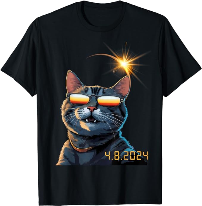 Funny Solar 2024 Eclipse TShirt Cat Wearing Eclipse Glasses T-Shirt