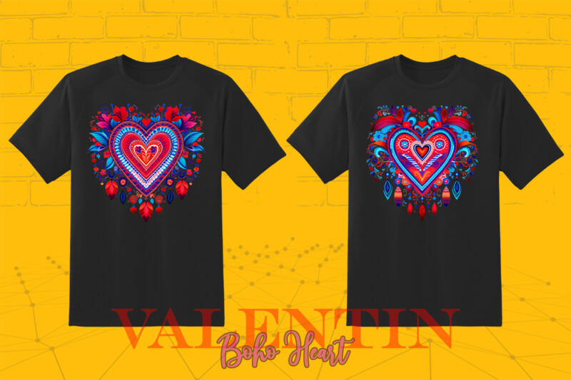 Boho Heart Cozy Love Shape Valentines Day 140 Illustration T-shirt Clipart Bundle