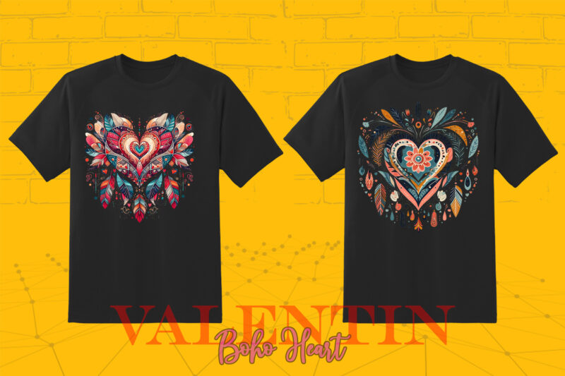 Boho Heart Cozy Love Shape Valentines Day 140 Illustration T-shirt Clipart Bundle