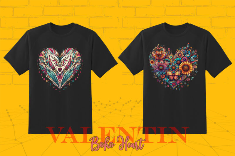 Boho Heart Cozy Love Shape Valentines Day 140 Illustration T-shirt Clipart Bundle