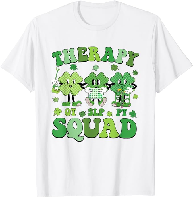 Retro Therapy Squad St Patricks Day SLP OT PT Team Shamrocks T-Shirt