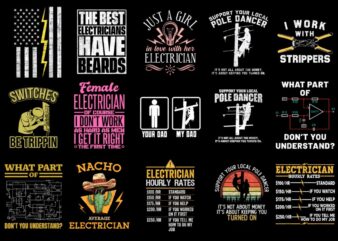 15 Electrician Shirt Designs Bundle P1, Electrician T-shirt, Electrician png file, Electrician digital file, Electrician gift, Electrician d