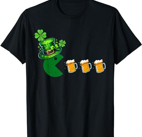 St patricks day eating shamrock retro gamer men t-shirt