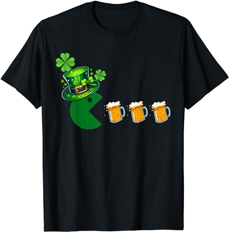 St Patricks Day Eating Shamrock Retro Gamer Men T-Shirt