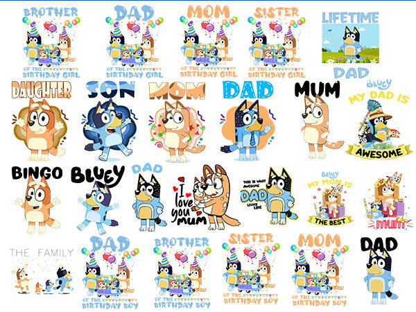 Bluey family bundle, bluey birthday svg, bluey and bingo svg t shirt template