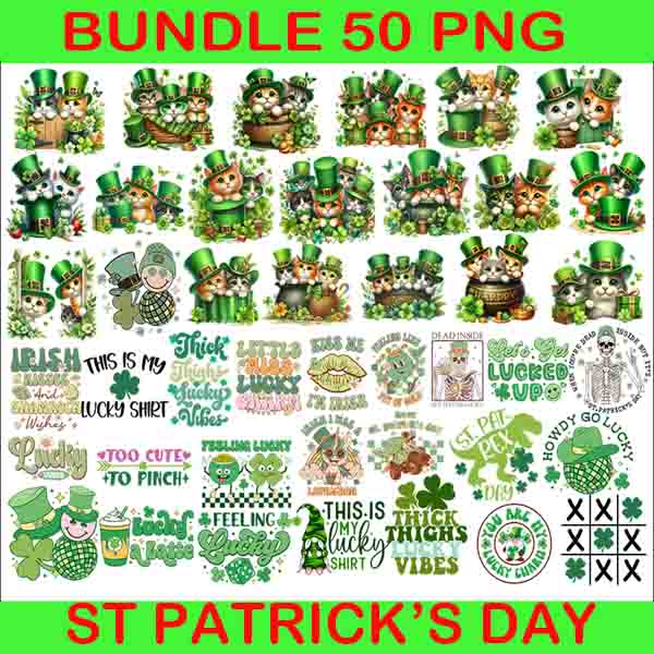 Bundle Patrick Day Png, Happy Lucky Png, Cat Patrick Day Png